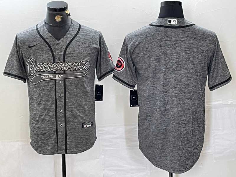 Men%27s Tampa Bay Buccaneers Blank Grey Gridiron With Patch Cool Base Stitched Baseball Jersey